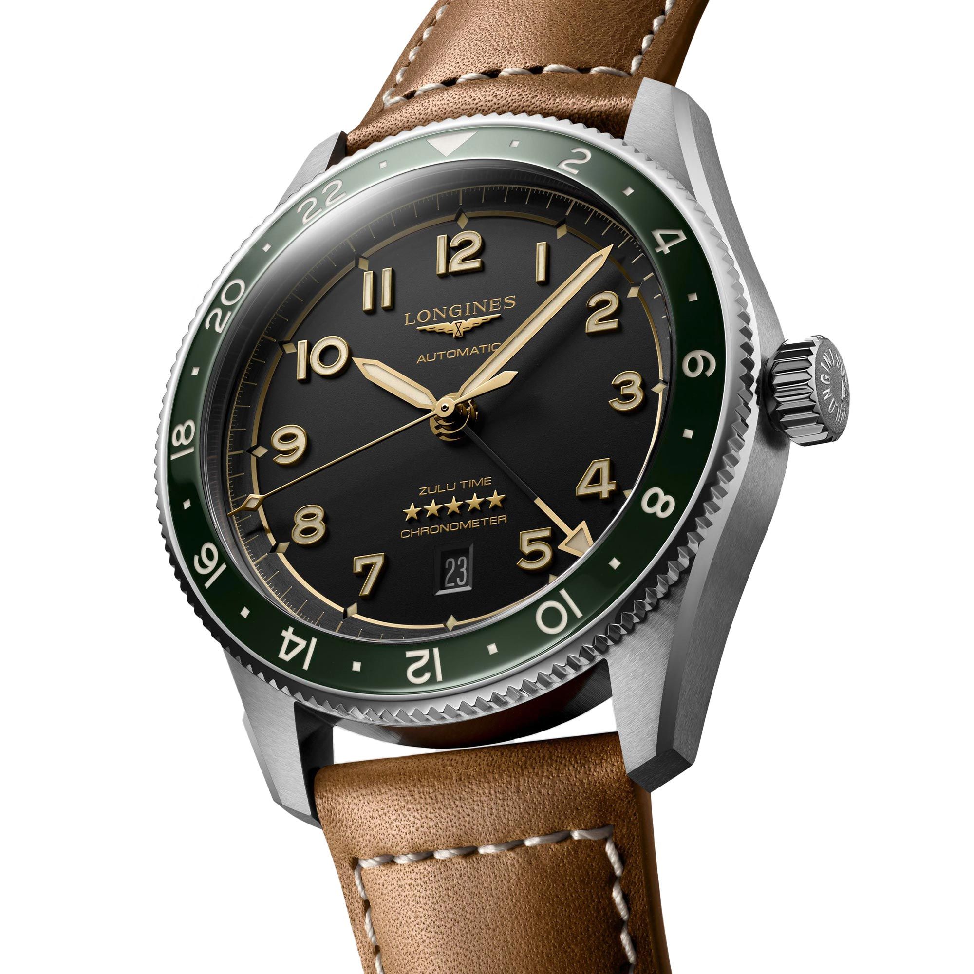 Longines Spirit Zulu Time Anthracite Dial Brown Leather Strap Watch | 42mm | L3.812.4.63.2
