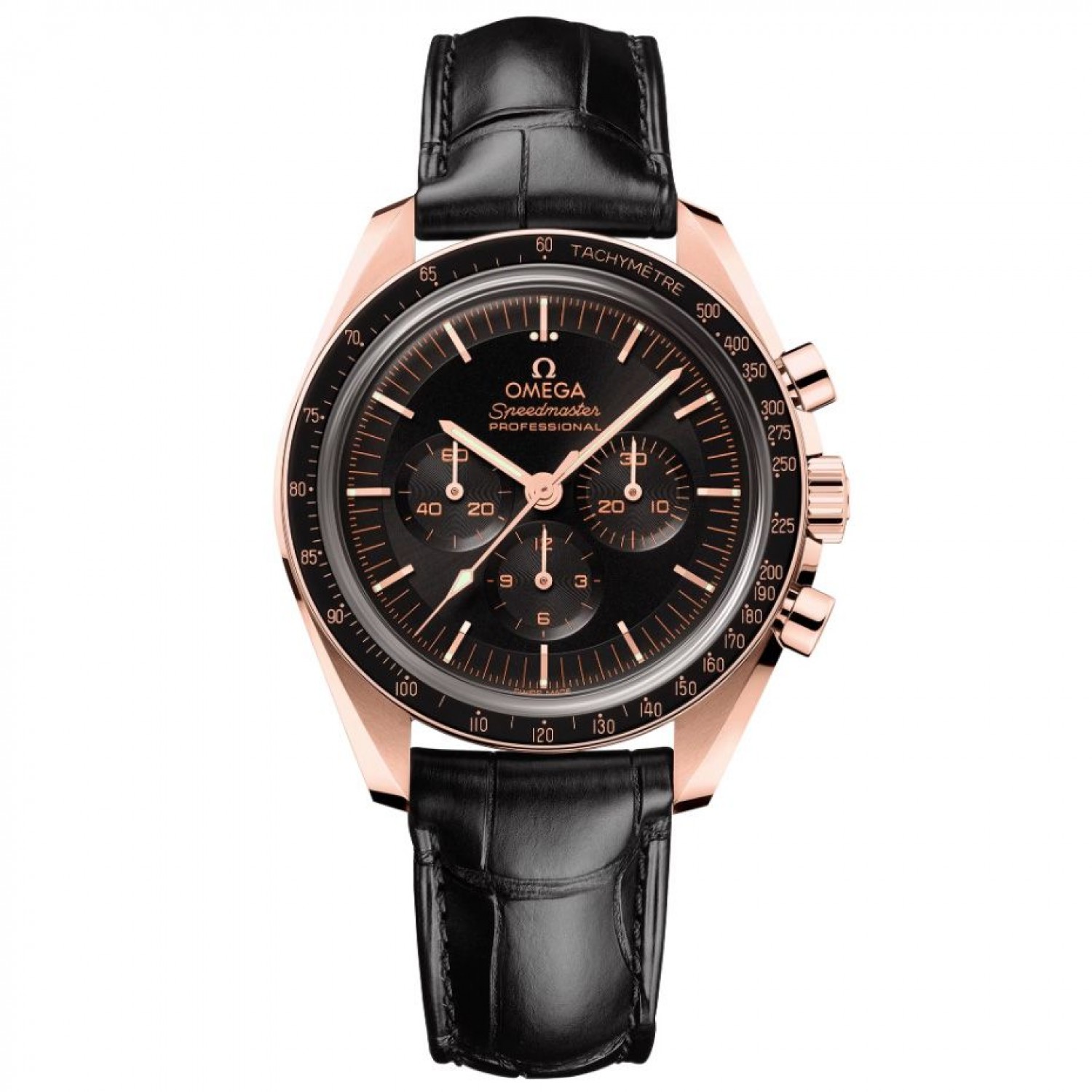 OMEGA Speedmaster Moonwatch Professional Co-Axial Master Chronometer Chronograph Black Leather Strap Watch 42mm