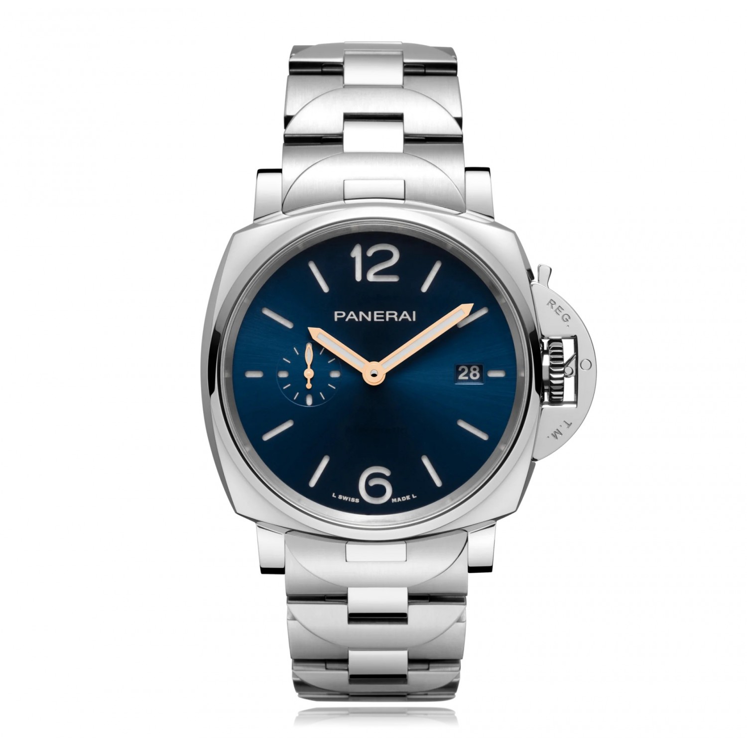 PANERAI Luminor Due 42 mm steel steel bracelet with double face clasp blue dial with arab./Index automatic