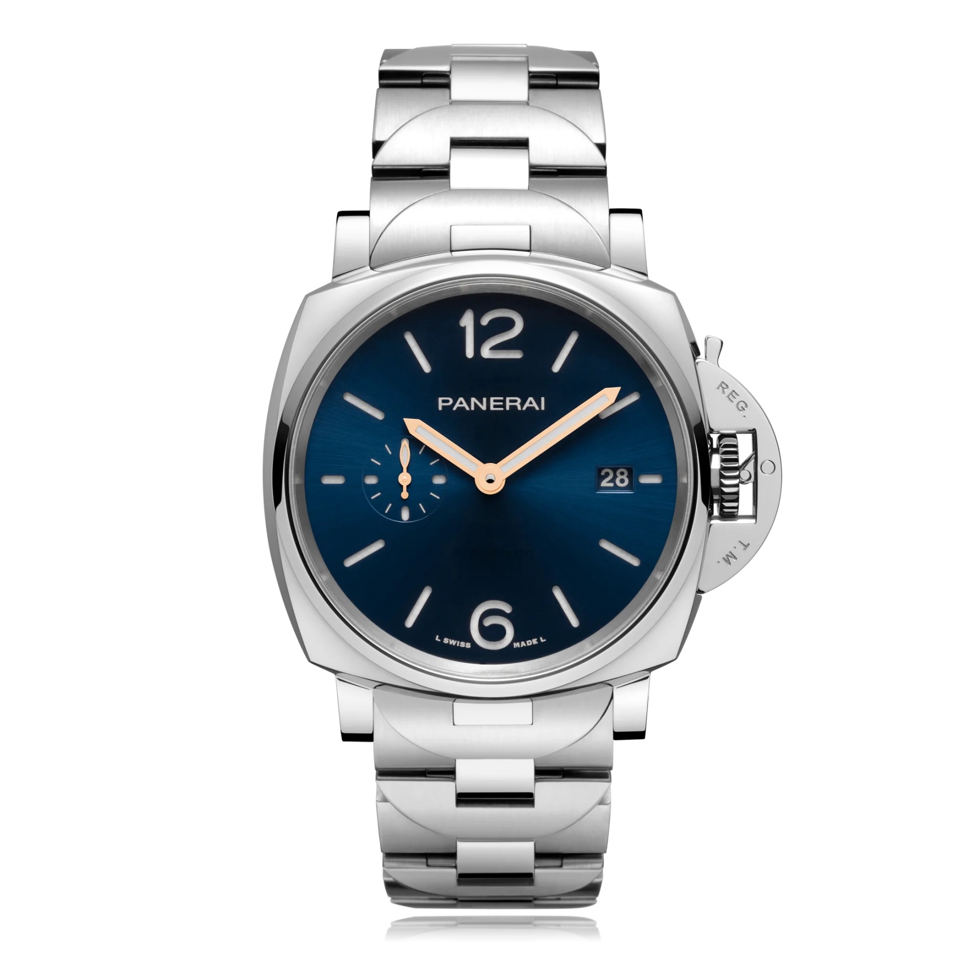 PANERAI Luminor Due 42 mm steel steel bracelet with double face clasp blue dial with arab./Index automatic